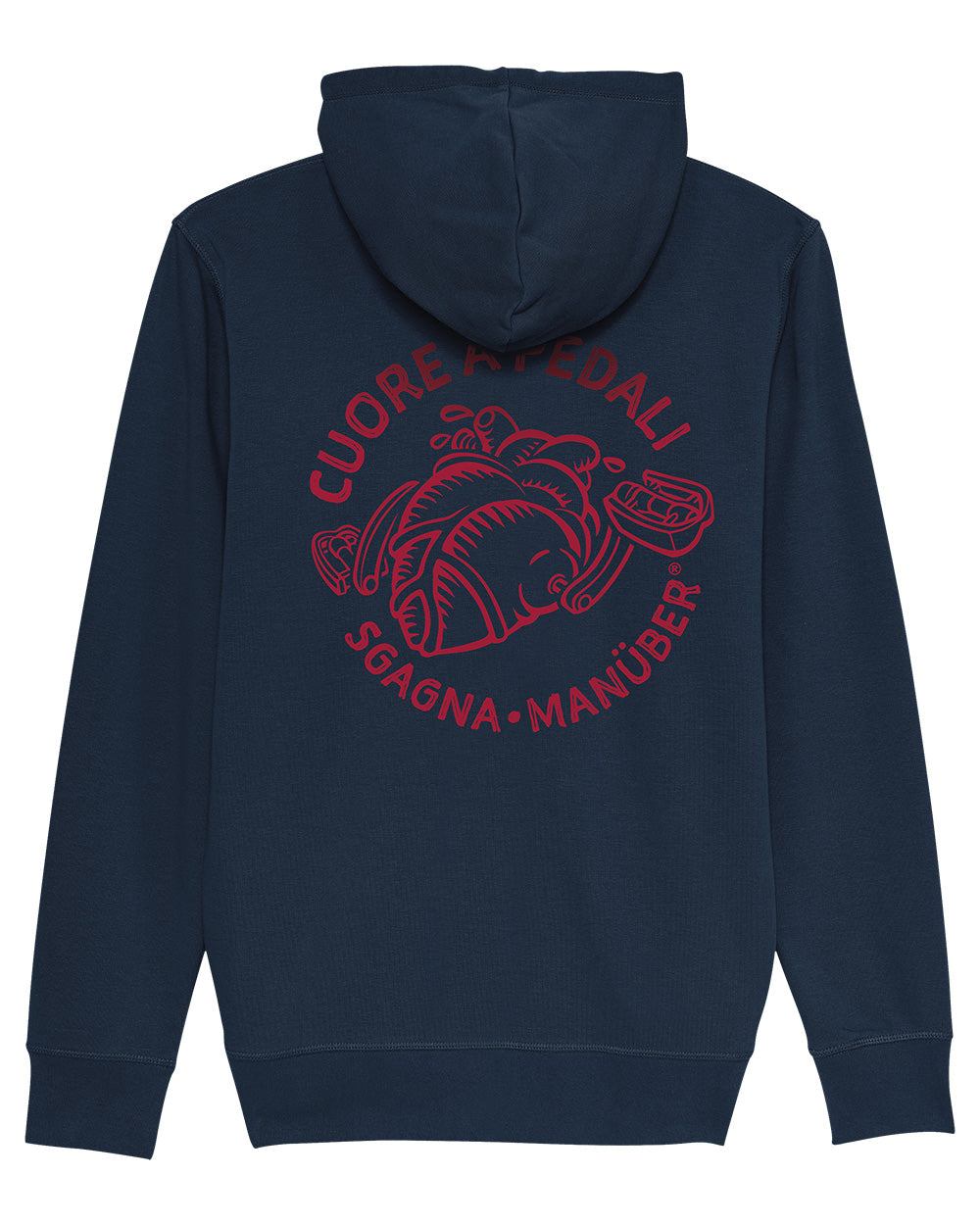 felpa con zip e cappuccio "Sgagnamanüber" mod. Cuore a pedali
