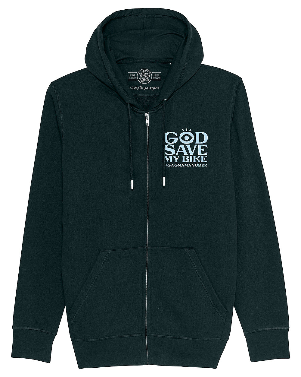 felpa con zip e cappuccio "Sgagnamanüber" mod. God Save my Bike