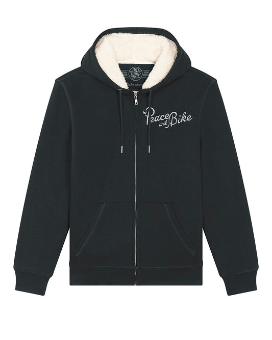 Felpa con zip e cappuccio in Sherpa "Sgagnamanüber" mod. Peace and Bike