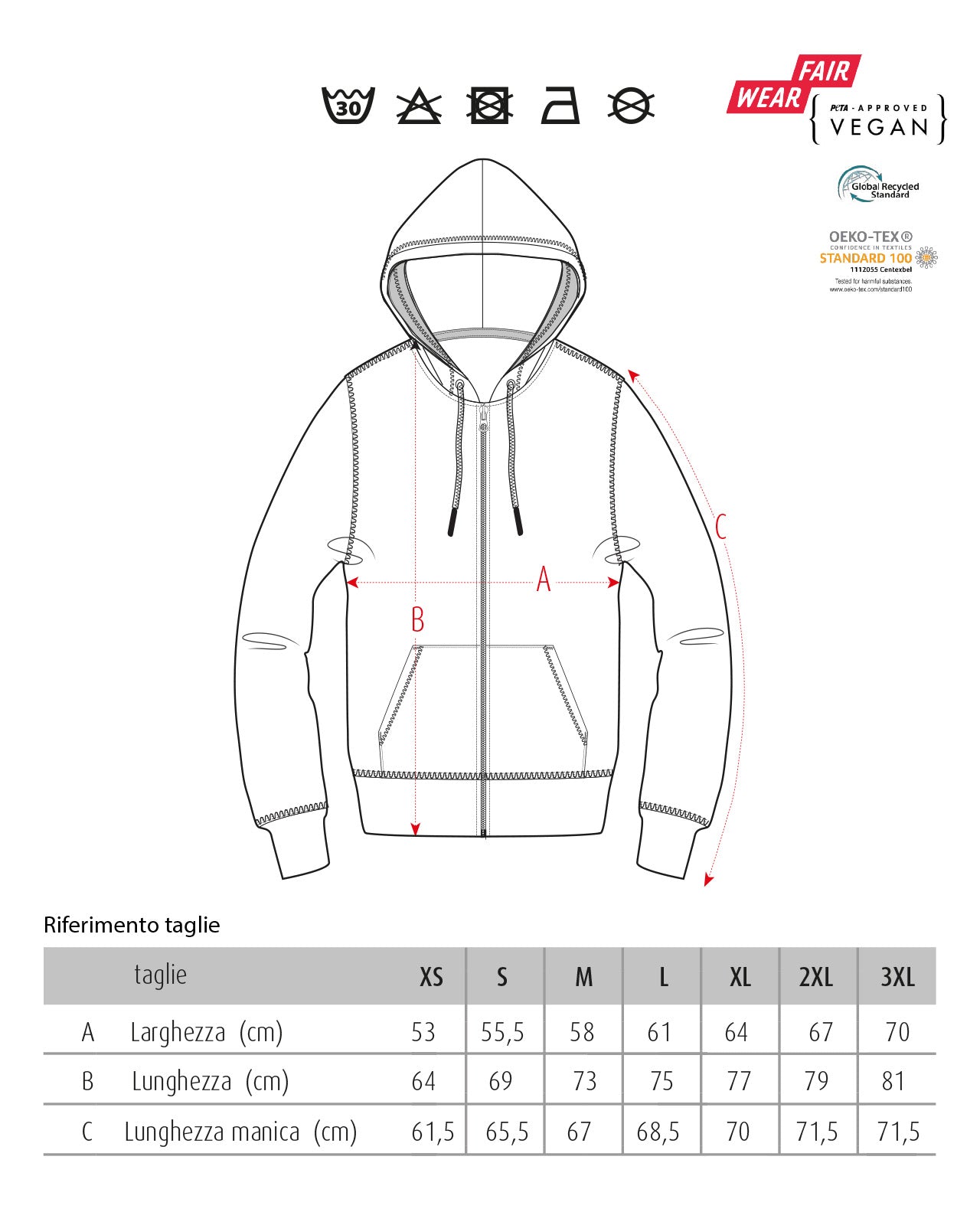 Felpa con zip e cappuccio in Sherpa "Le Storiche" mod. 1999